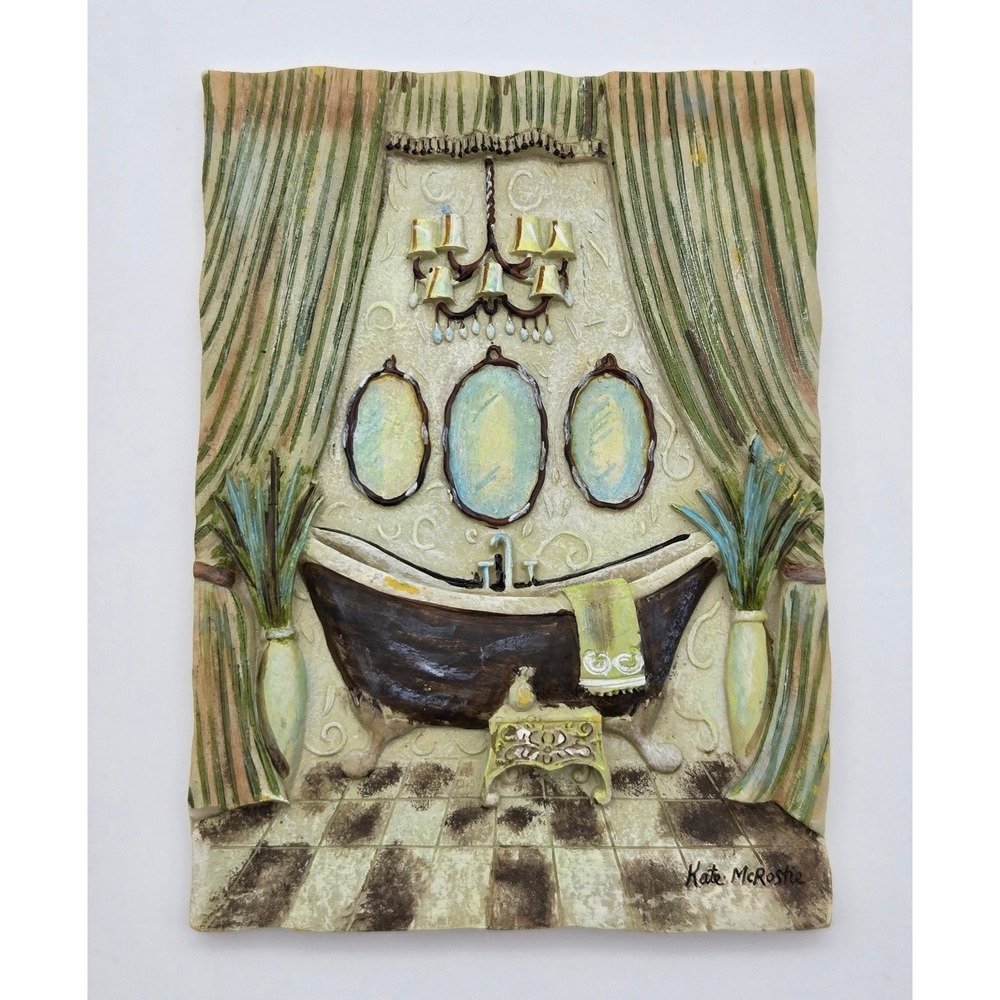 Kate McRostie Bathroom Wall Plaque Art Clawfoot Tub Resin‎ Shabby Chic Signed